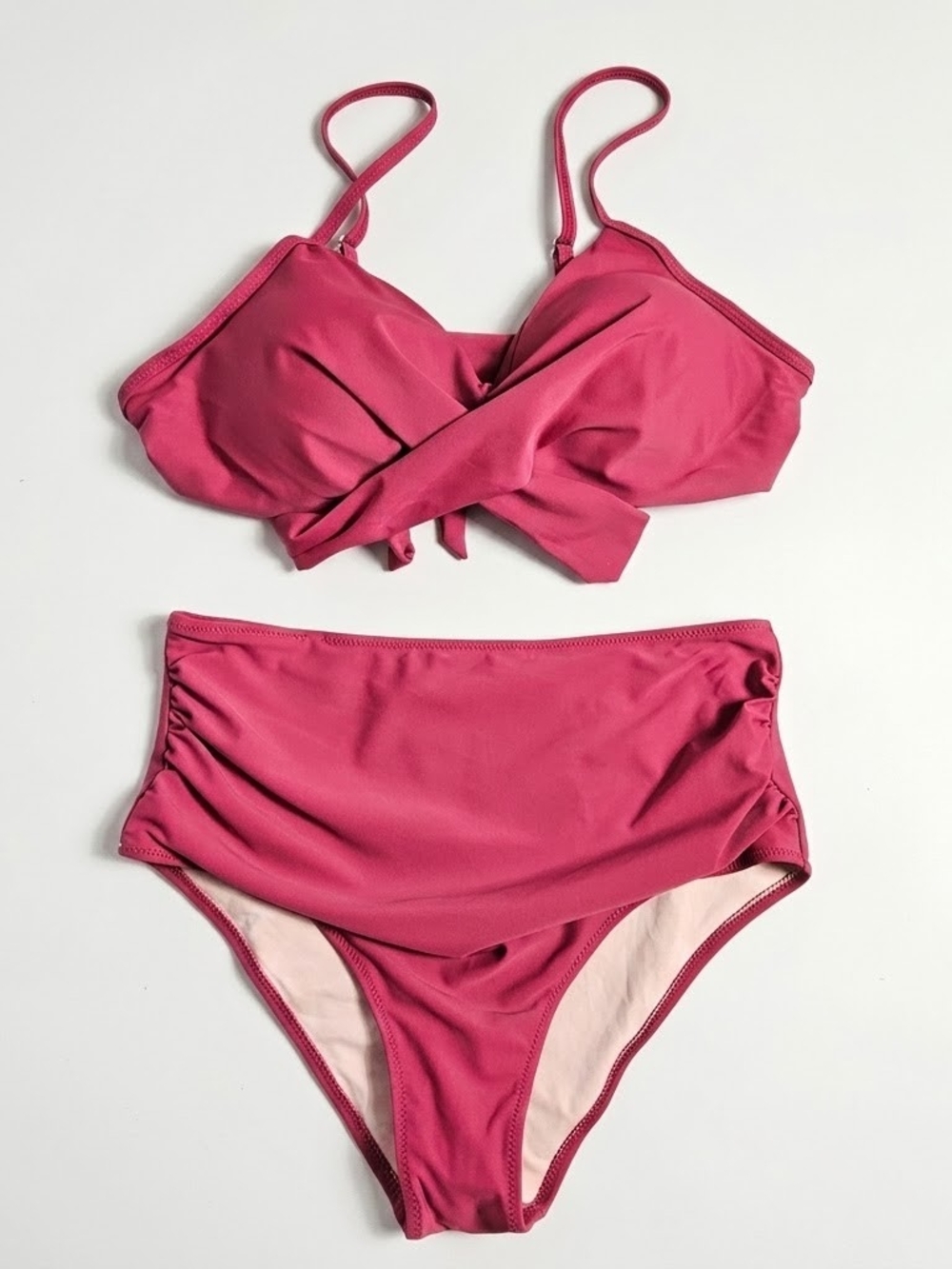 NWT Pink Wrap Tie-Back Ruched High Waist 2-Piece Bikini Set Size Large